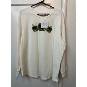 Quacker Factory Women‎ XL Ivory Long Sleeve Plaid Pumpkin Rhinestone Fall Top